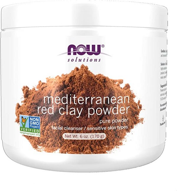 NOW Solutions, Mediterranean Red Clay Powder, Pure Powder for Sensitive Skin Facial Mask, 6-Ounce