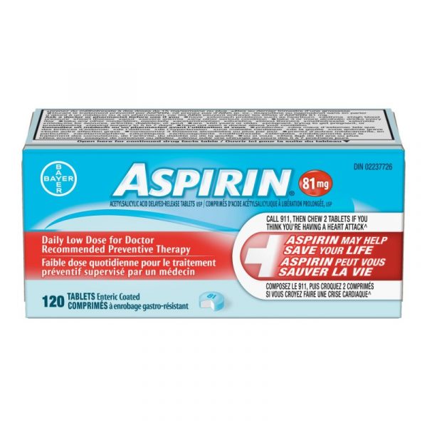 ASPIRIN 81mg Enteric Coated 120 Tablets